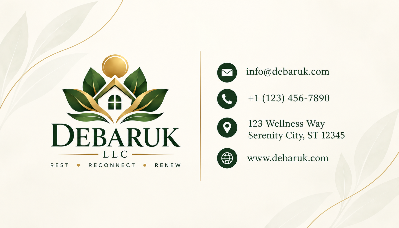 Debaruk LLC logo and contact card design